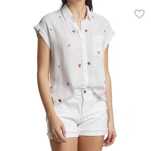 Whitney embroidered fruit print button down short sleeve